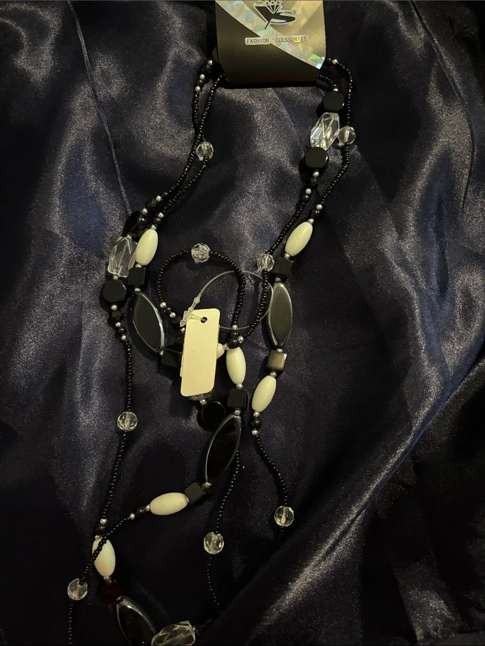 Multi-Strand Black and White Beaded Necklace by - Picture 1 of 1